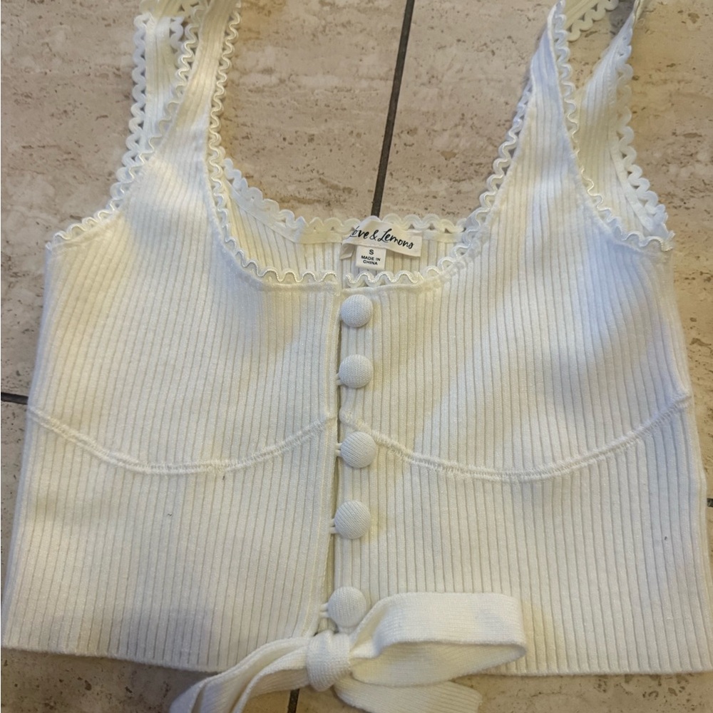 For Love And Lemons White Ribbed Scallop Top